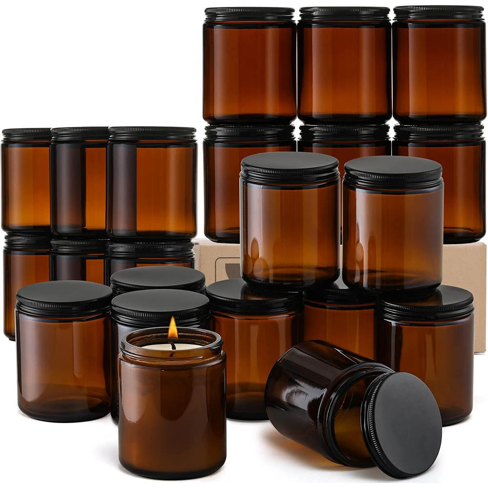 Candle Zero - 8oz Amber Glass Jars with Black