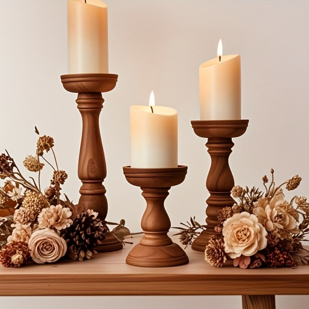 Candle Zero - Vintage Wooden Candle Holders 3pcs Valentine's