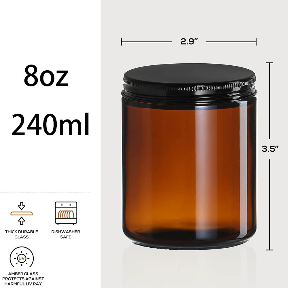 8oz Amber Glass Jars with Blac - Candle Zero ulasan dan harga