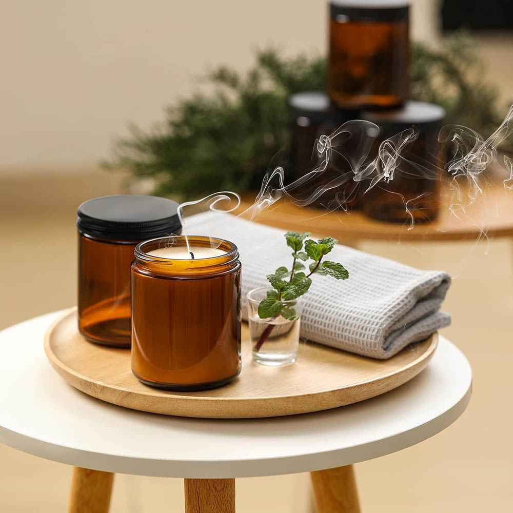 8oz Amber Glass Jars with Blac - Candle Zero ulasan dan harga